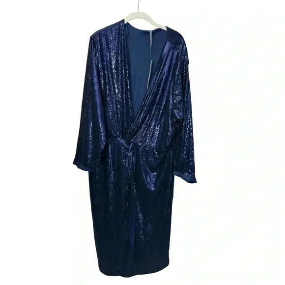 By Anthropologie Twist-Front Sequin Dress Size 22 Cocktail V-Neck Disco - Picture 5 of 14